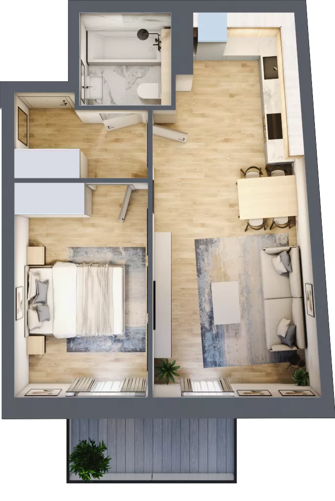 2 pokoje, mieszkanie 43,96 m², piętro 1, oferta nr P.1.1.09, Partynice House II, Wrocław, Krzyki-Partynice, Krzyki, ul. Kawalerzystów