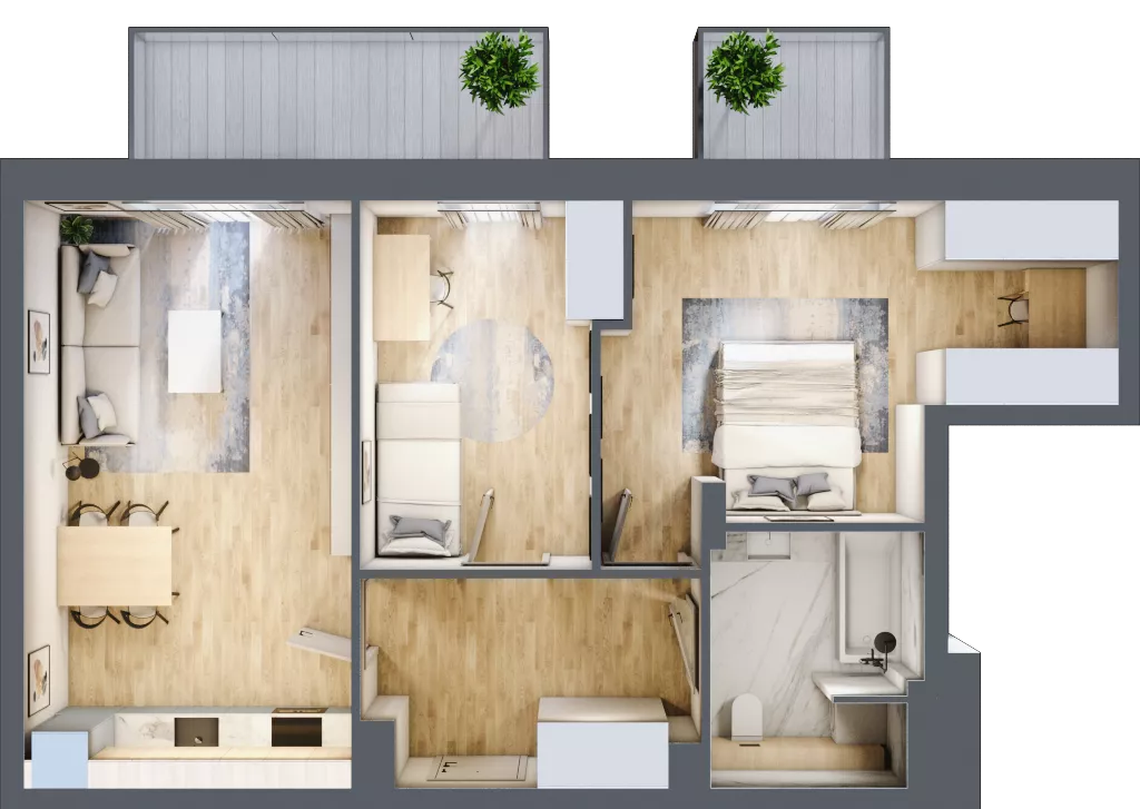 3 pokoje, mieszkanie 61,91 m², piętro 2, oferta nr P.1.2.23, Partynice House II, Wrocław, Krzyki-Partynice, Krzyki, ul. Kawalerzystów