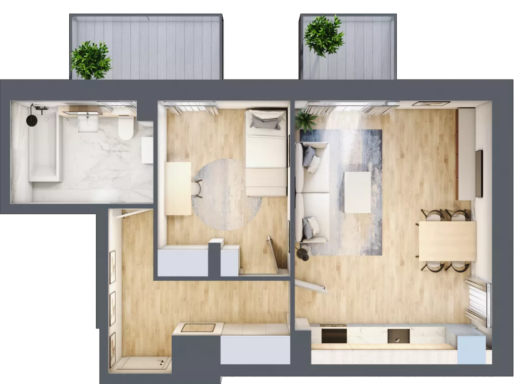 2 pokoje, mieszkanie 47,56 m², piętro 2, oferta nr P.2.2.08, Partynice House II, Wrocław, Krzyki-Partynice, Krzyki, ul. Kawalerzystów