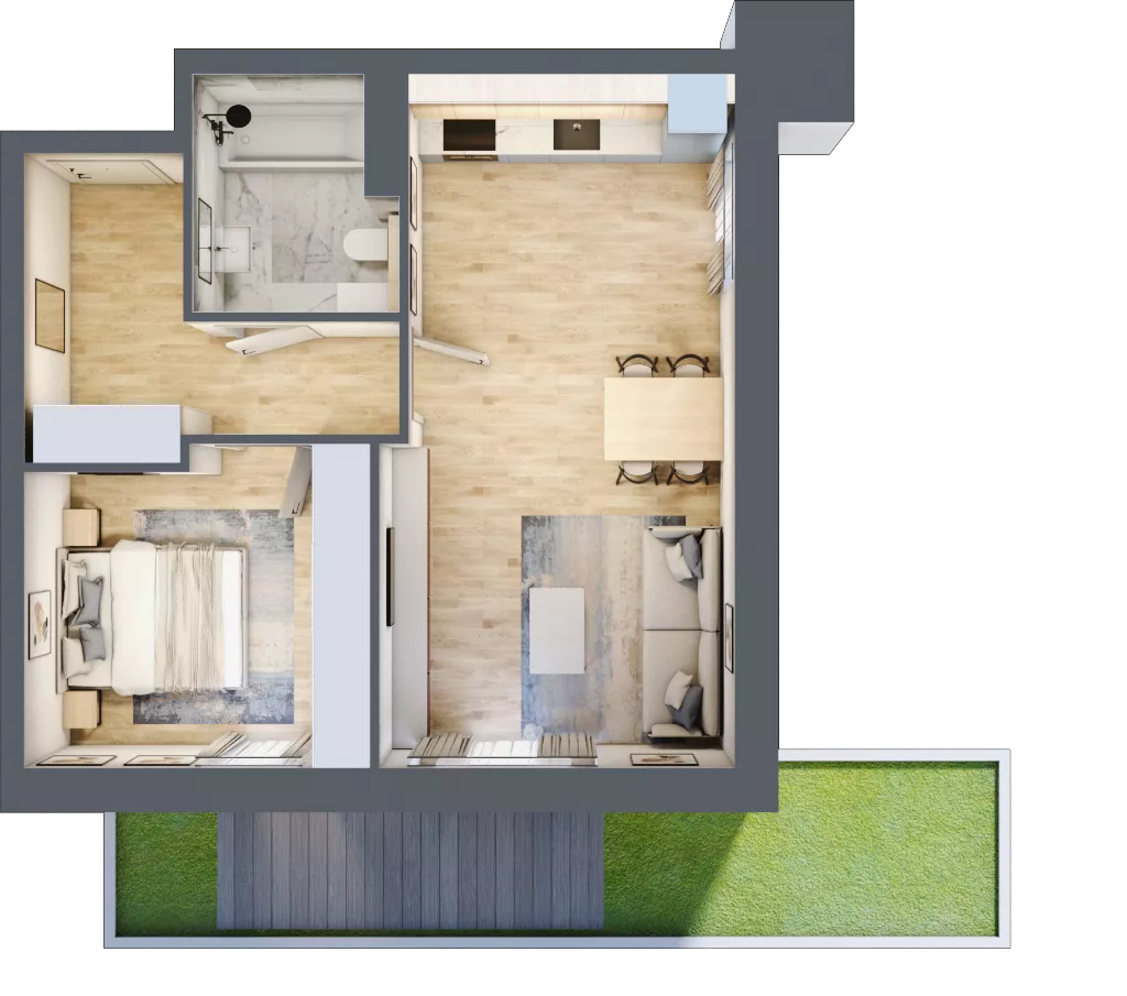 2 pokoje, mieszkanie 48,12 m², parter, oferta nr R.1.0.08, Partynice House II, Wrocław, Krzyki-Partynice, Krzyki, ul. Kawalerzystów