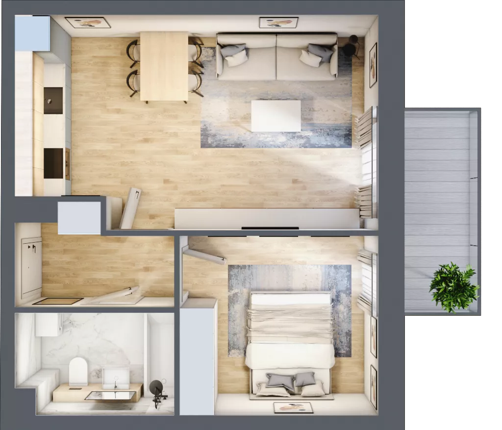 2 pokoje, mieszkanie 41,75 m², piętro 2, oferta nr R.1.2.18, Partynice House II, Wrocław, Krzyki-Partynice, Krzyki, ul. Kawalerzystów