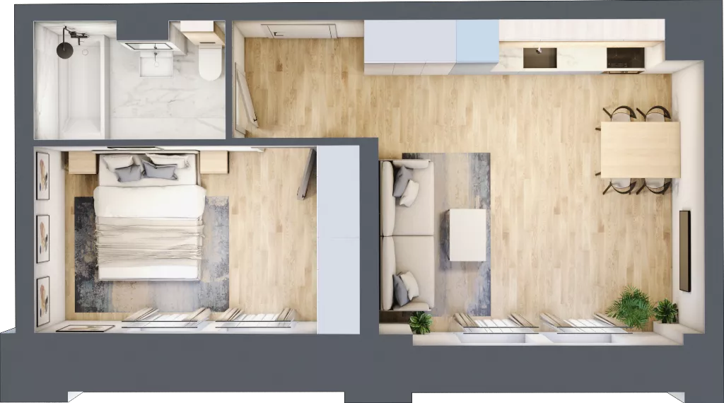2 pokoje, mieszkanie 40,31 m², parter, oferta nr 00.1.M08, Mieszczańska Park, Wrocław, Nadodrze, ul. Dmowskiego