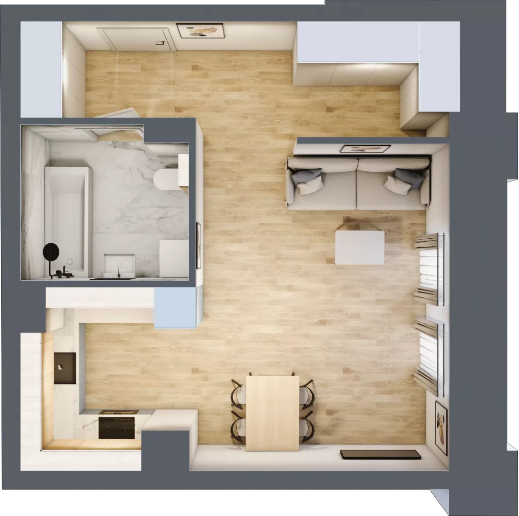 1 pokój, mieszkanie 38,83 m², parter, oferta nr 00.2.M04, Mieszczańska Park, Wrocław, Nadodrze, ul. Dmowskiego