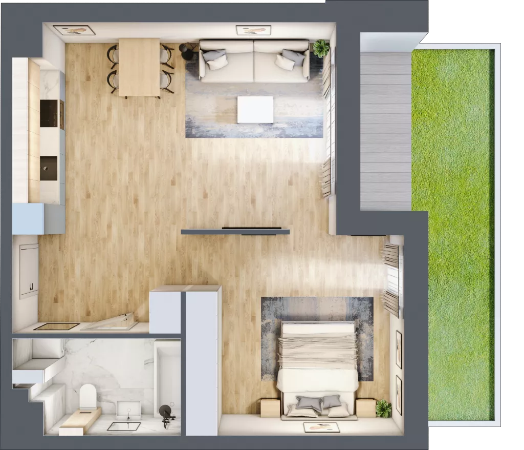 1 pokój, mieszkanie 52,30 m², parter, oferta nr 00.3.M03, Mieszczańska Park, Wrocław, Nadodrze, ul. Dmowskiego