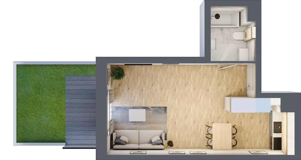 1 pokój, mieszkanie 31,30 m², parter, oferta nr 00.3.M06, Mieszczańska Park, Wrocław, Nadodrze, ul. Dmowskiego