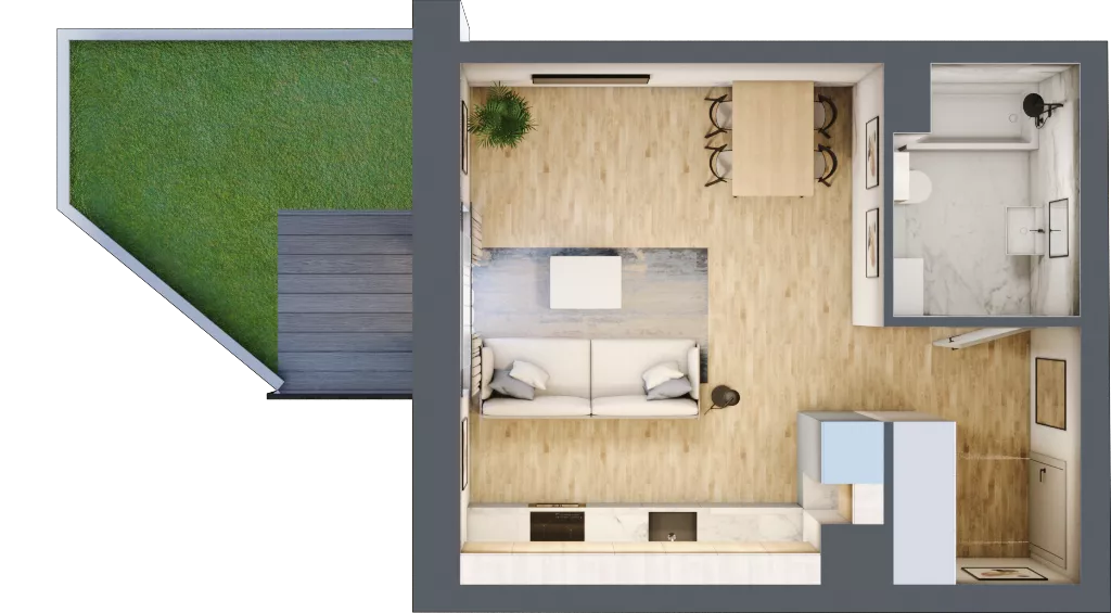1 pokój, mieszkanie 29,16 m², parter, oferta nr 00.4.M01, Mieszczańska Park, Wrocław, Nadodrze, ul. Dmowskiego