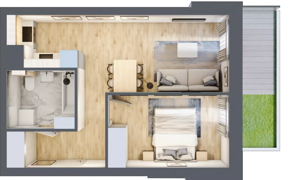 2 pokoje, mieszkanie 38,17 m², parter, oferta nr 00.4.M03, Mieszczańska Park, Wrocław, Nadodrze, ul. Dmowskiego