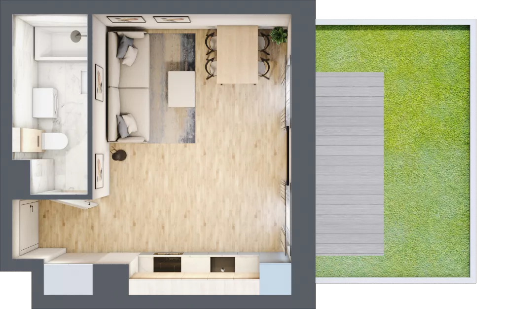 1 pokój, mieszkanie 26,71 m², parter, oferta nr 00.5.M02, Mieszczańska Park, Wrocław, Nadodrze, ul. Dmowskiego
