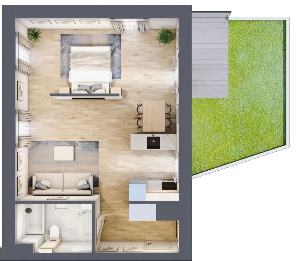 1 pokój, mieszkanie 47,65 m², parter, oferta nr 00.5.M13, Mieszczańska Park, Wrocław, Nadodrze, ul. Dmowskiego