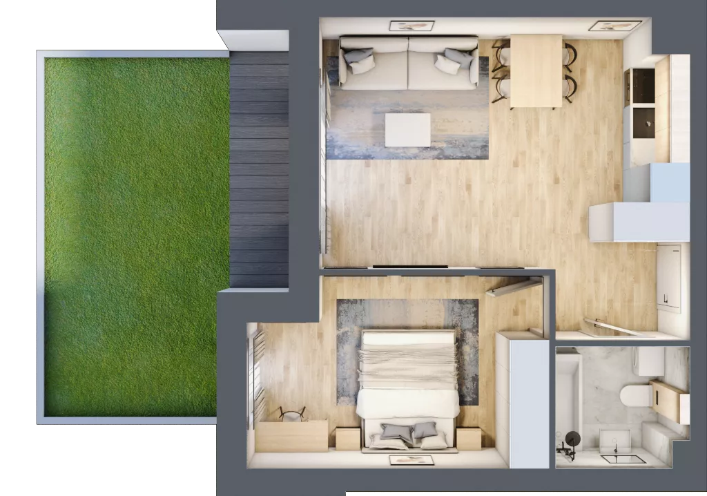 2 pokoje, mieszkanie 39,96 m², parter, oferta nr 00.6.M01, Mieszczańska Park, Wrocław, Nadodrze, ul. Dmowskiego