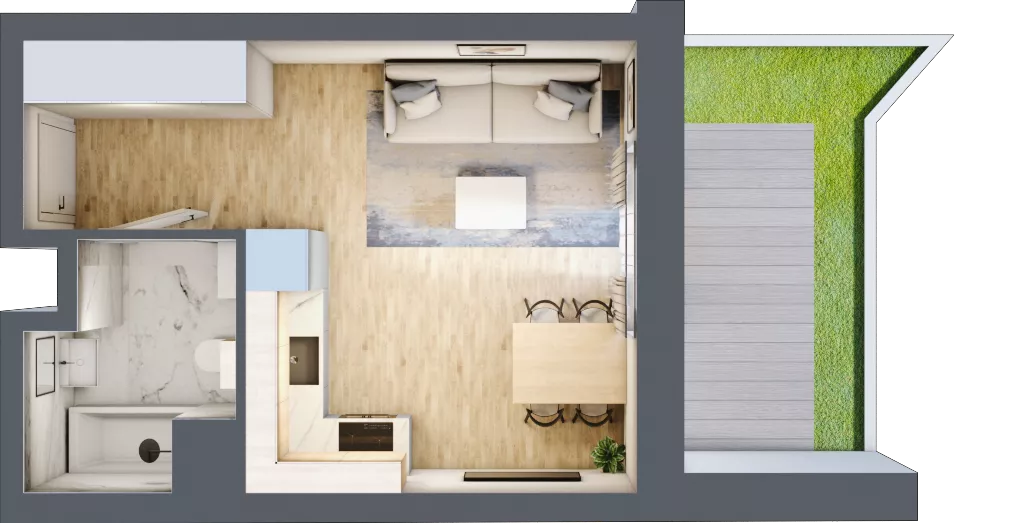 1 pokój, mieszkanie 25,13 m², parter, oferta nr 00.6.M03, Mieszczańska Park, Wrocław, Nadodrze, ul. Dmowskiego