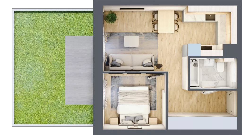 2 pokoje, mieszkanie 36,03 m², parter, oferta nr 00.6.M08, Mieszczańska Park, Wrocław, Nadodrze, ul. Dmowskiego