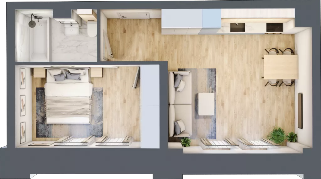2 pokoje, mieszkanie 40,36 m², piętro 1, oferta nr 01.1.M08, Mieszczańska Park, Wrocław, Nadodrze, ul. Dmowskiego