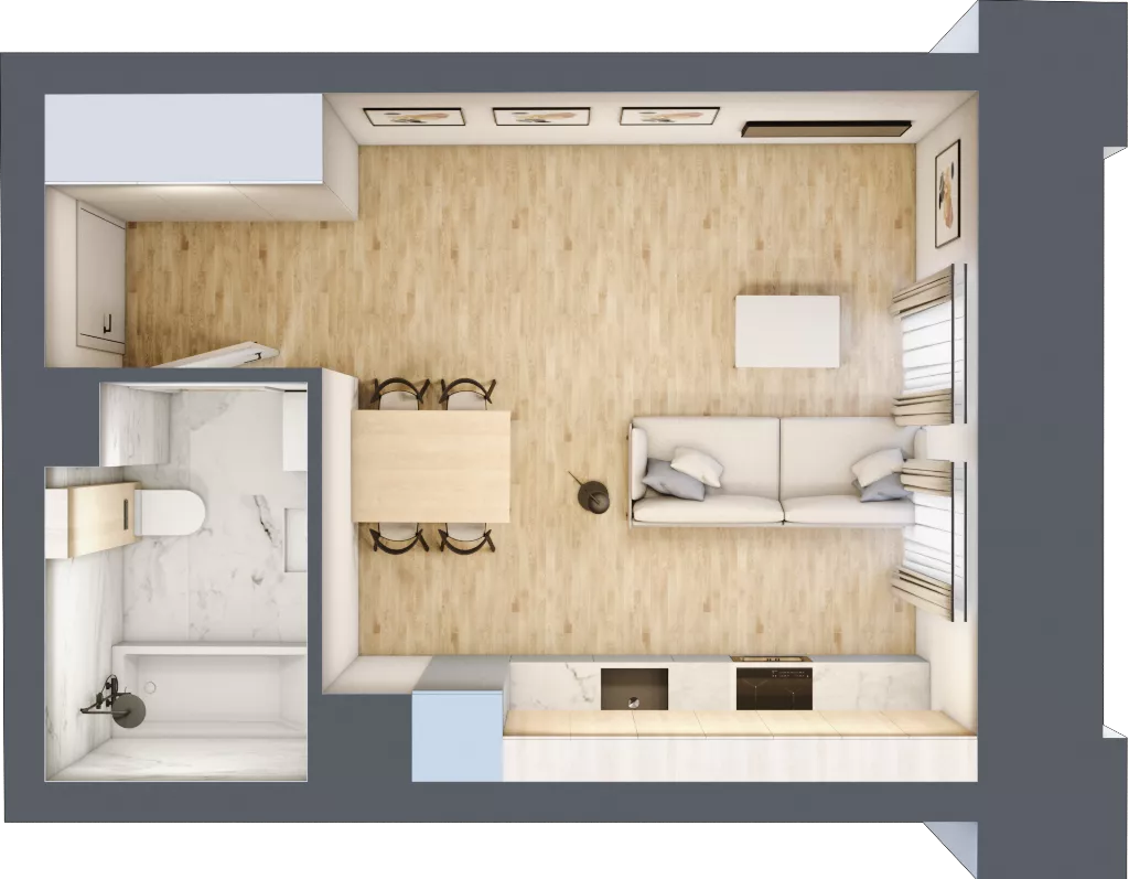 1 pokój, mieszkanie 27,47 m², piętro 1, oferta nr 01.2.M05, Mieszczańska Park, Wrocław, Nadodrze, ul. Dmowskiego