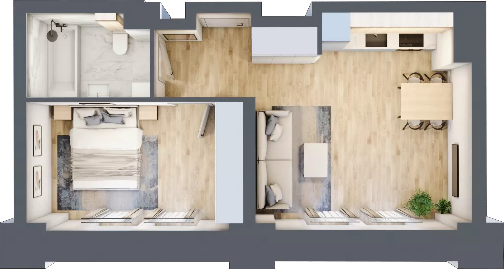 2 pokoje, mieszkanie 40,35 m², piętro 1, oferta nr 01.2.M07, Mieszczańska Park, Wrocław, Nadodrze, ul. Dmowskiego