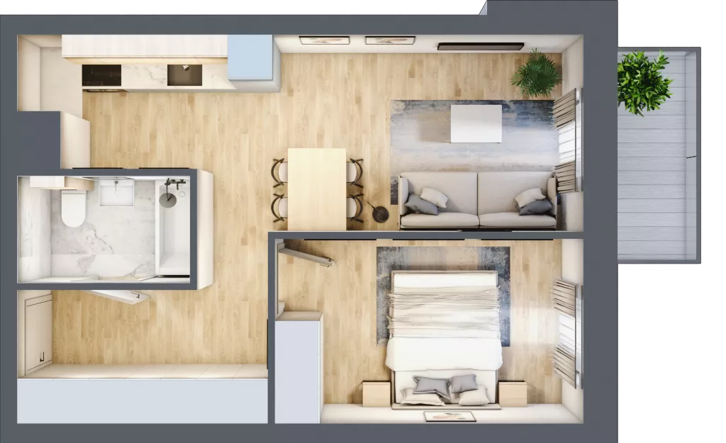 2 pokoje, mieszkanie 38,23 m², piętro 1, oferta nr 01.4.M03, Mieszczańska Park, Wrocław, Nadodrze, ul. Dmowskiego