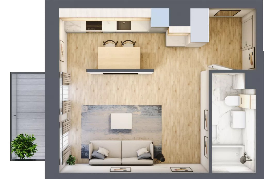 1 pokój, mieszkanie 33,08 m², piętro 1, oferta nr 01.5.M07, Mieszczańska Park, Wrocław, Nadodrze, ul. Dmowskiego