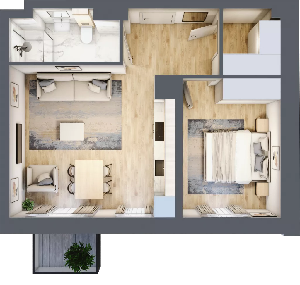 2 pokoje, mieszkanie 44,76 m², piętro 2, oferta nr 02.1.M08, Mieszczańska Park, Wrocław, Nadodrze, ul. Dmowskiego