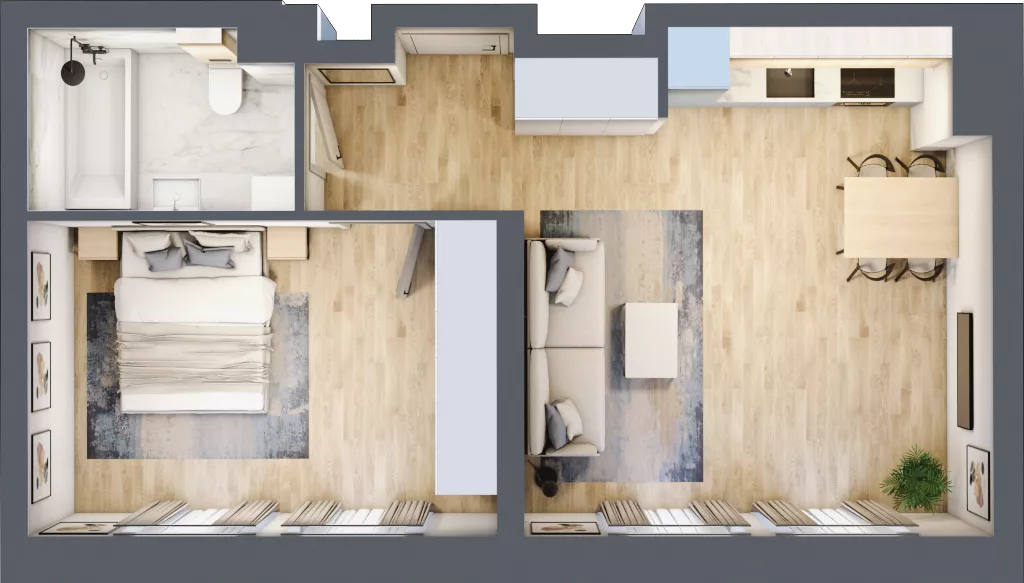 2 pokoje, mieszkanie 43,95 m², piętro 2, oferta nr 02.2.M07, Mieszczańska Park, Wrocław, Nadodrze, ul. Dmowskiego
