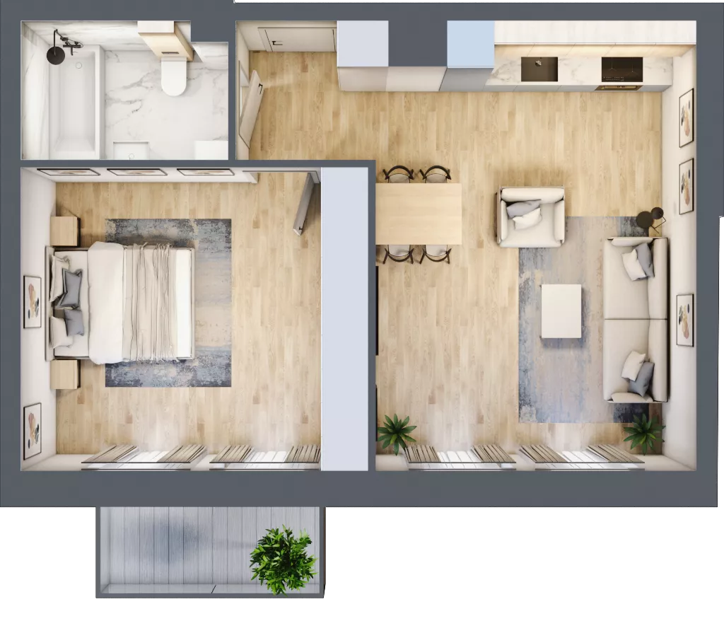 2 pokoje, mieszkanie 48,01 m², piętro 2, oferta nr 02.3.M01, Mieszczańska Park, Wrocław, Nadodrze, ul. Dmowskiego