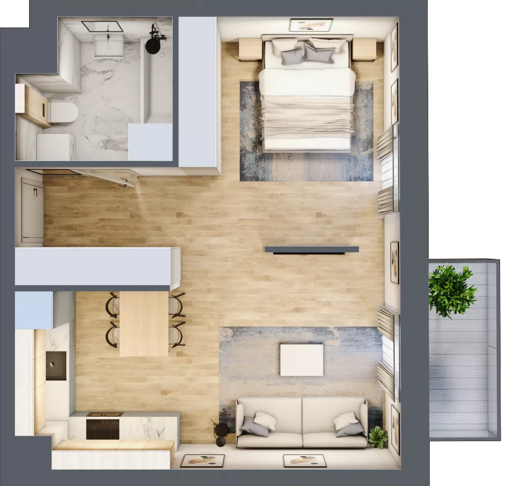 1 pokój, mieszkanie 43,83 m², piętro 2, oferta nr 02.3.M04, Mieszczańska Park, Wrocław, Nadodrze, ul. Dmowskiego