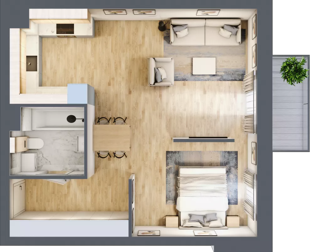 1 pokój, mieszkanie 49,61 m², piętro 2, oferta nr 02.3.M06, Mieszczańska Park, Wrocław, Nadodrze, ul. Dmowskiego