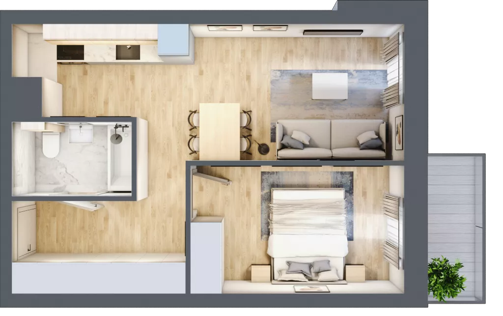 2 pokoje, mieszkanie 38,23 m², piętro 2, oferta nr 02.4.M03, Mieszczańska Park, Wrocław, Nadodrze, ul. Dmowskiego