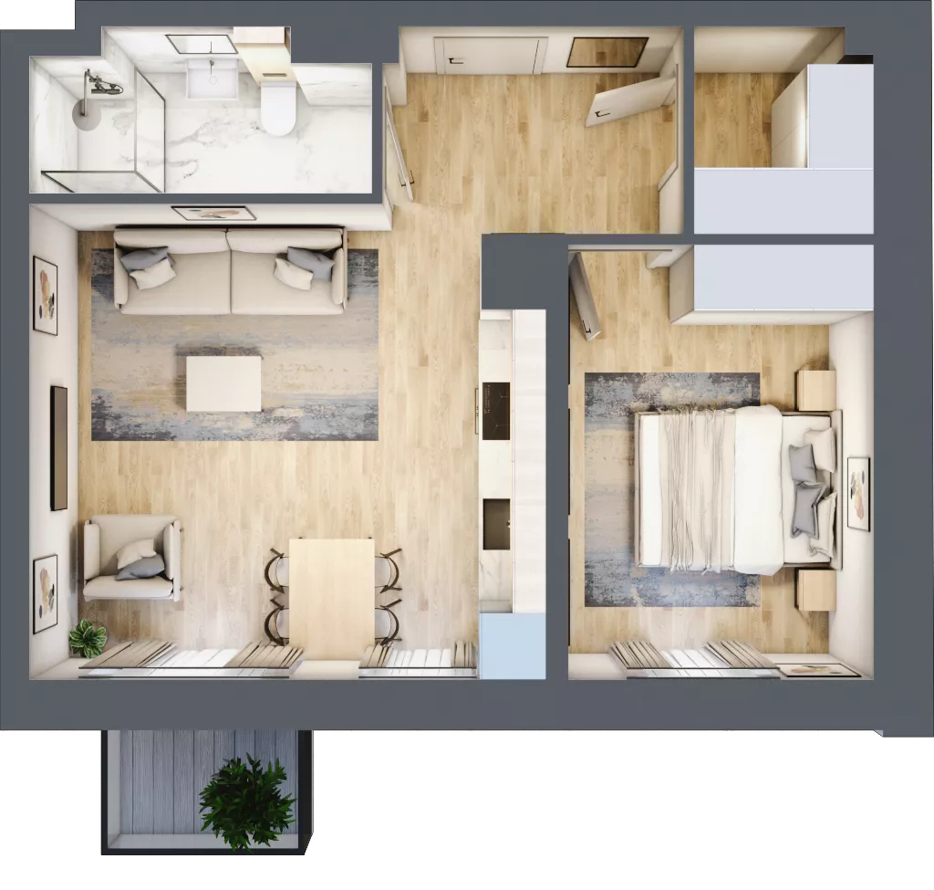 2 pokoje, mieszkanie 44,77 m², piętro 3, oferta nr 03.1.M08, Mieszczańska Park, Wrocław, Nadodrze, ul. Dmowskiego