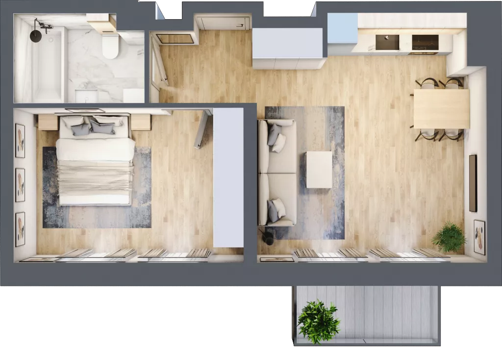 2 pokoje, mieszkanie 43,95 m², piętro 3, oferta nr 03.2.M07, Mieszczańska Park, Wrocław, Nadodrze, ul. Dmowskiego