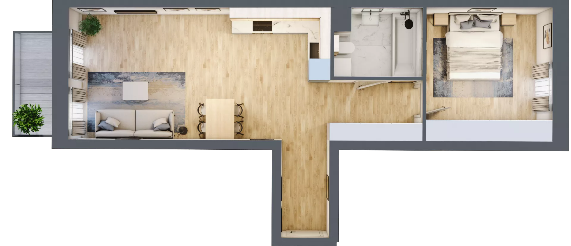 2 pokoje, mieszkanie 51,73 m², piętro 3, oferta nr 03.3.M02, Mieszczańska Park, Wrocław, Nadodrze, ul. Dmowskiego