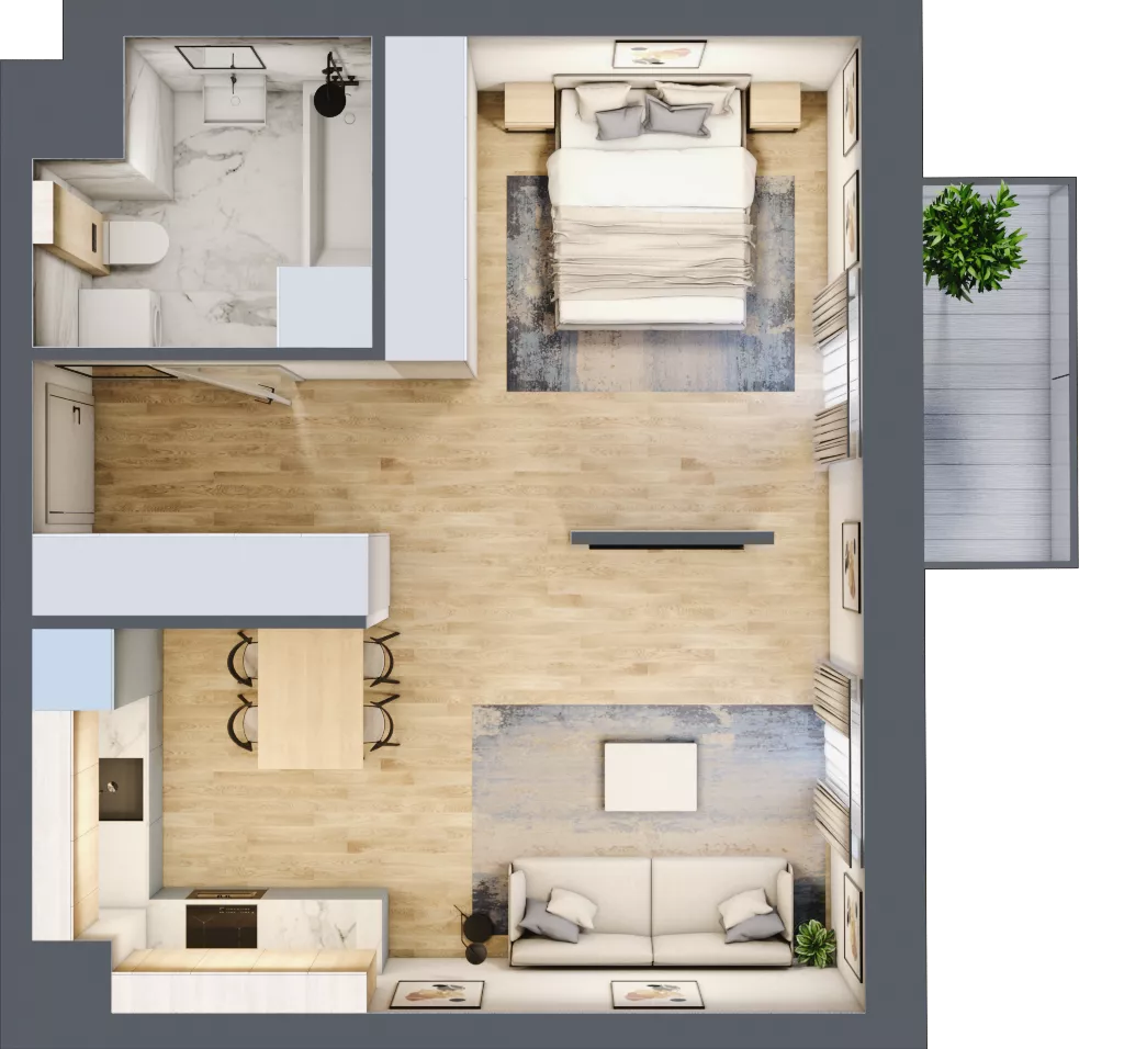 1 pokój, mieszkanie 43,82 m², piętro 3, oferta nr 03.3.M04, Mieszczańska Park, Wrocław, Nadodrze, ul. Dmowskiego