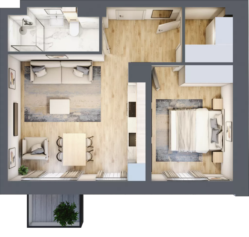2 pokoje, mieszkanie 44,77 m², piętro 4, oferta nr 04.1.M08, Mieszczańska Park, Wrocław, Nadodrze, ul. Dmowskiego
