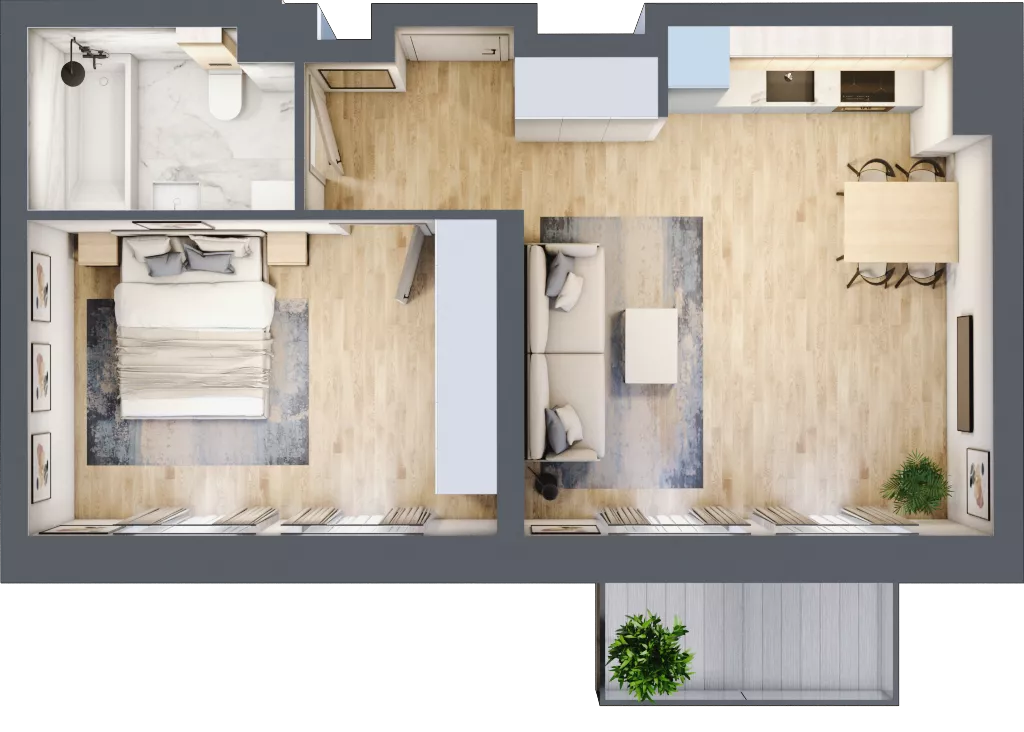 2 pokoje, mieszkanie 43,95 m², piętro 4, oferta nr 04.2.M07, Mieszczańska Park, Wrocław, Nadodrze, ul. Dmowskiego