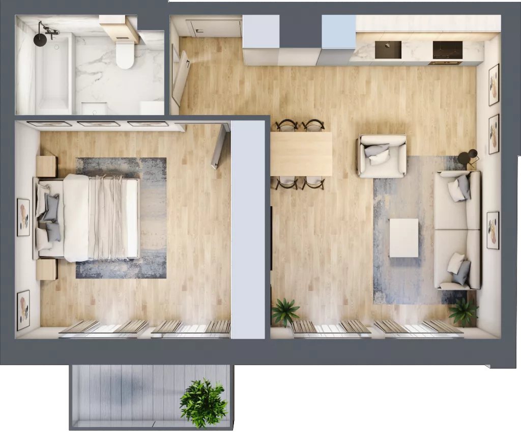 2 pokoje, mieszkanie 46,04 m², piętro 4, oferta nr 04.3.M01, Mieszczańska Park, Wrocław, Nadodrze, ul. Dmowskiego