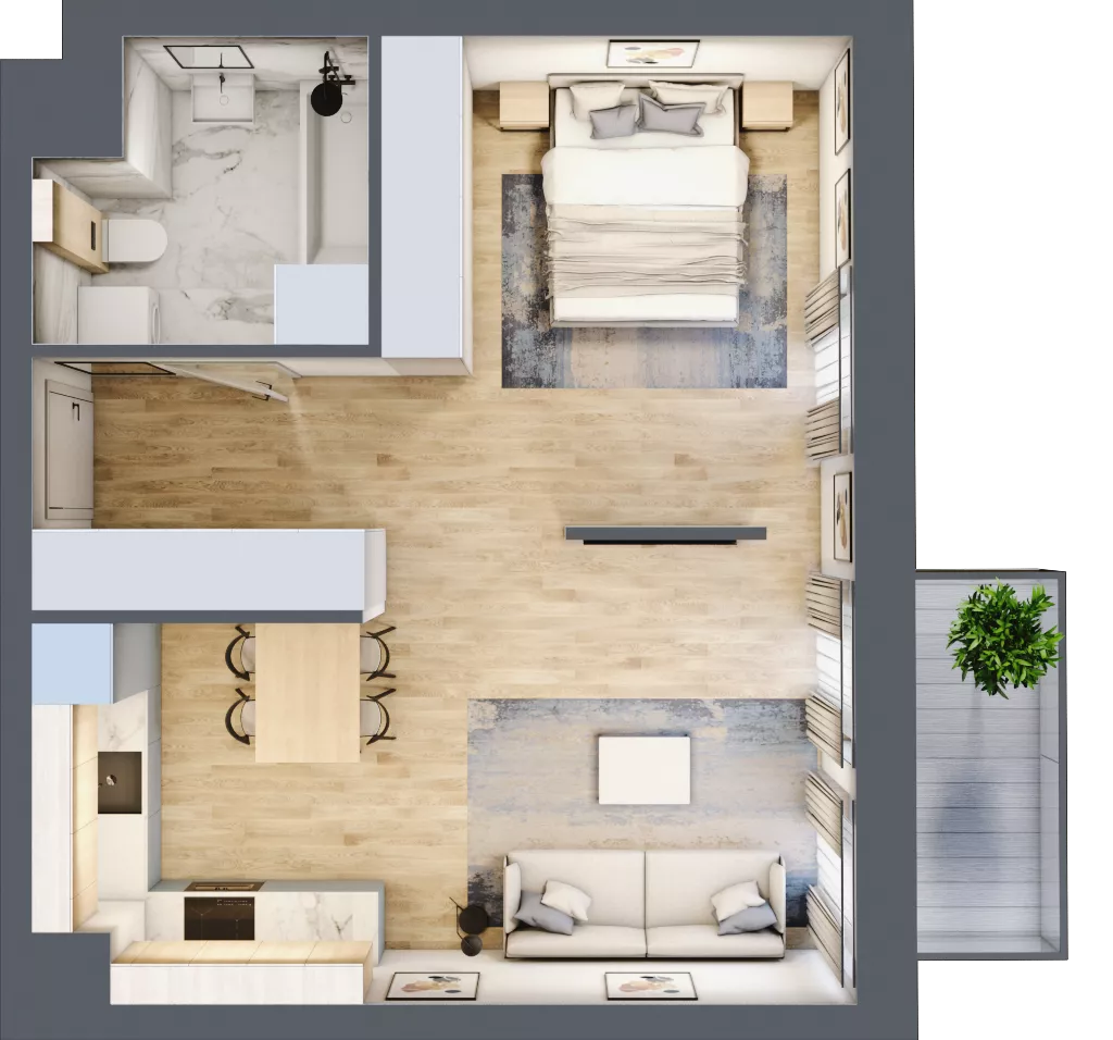 1 pokój, mieszkanie 43,82 m², piętro 4, oferta nr 04.3.M04, Mieszczańska Park, Wrocław, Nadodrze, ul. Dmowskiego