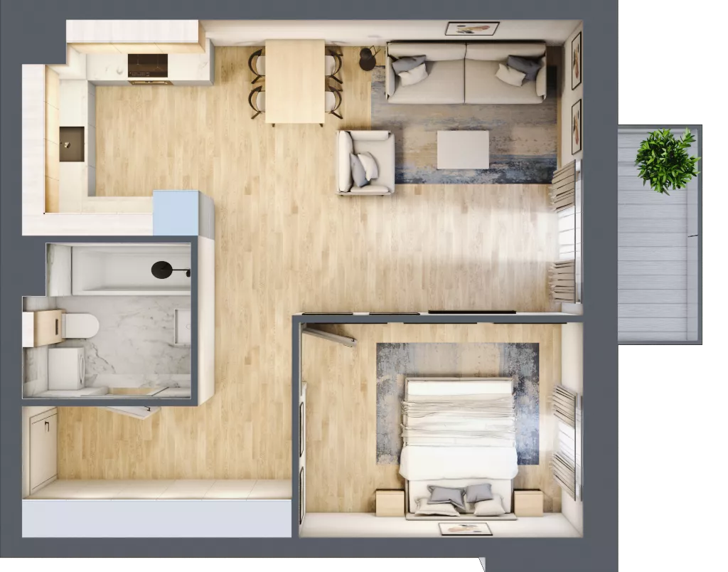 2 pokoje, mieszkanie 49,12 m², piętro 4, oferta nr 04.3.M06, Mieszczańska Park, Wrocław, Nadodrze, ul. Dmowskiego