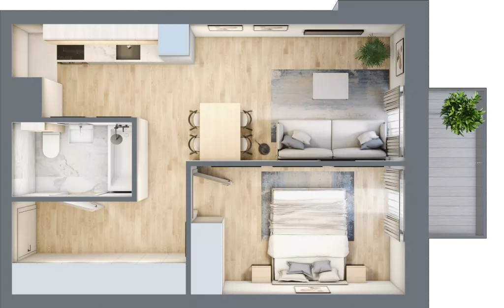 2 pokoje, mieszkanie 38,23 m², piętro 4, oferta nr 04.4.M03, Mieszczańska Park, Wrocław, Nadodrze, ul. Dmowskiego