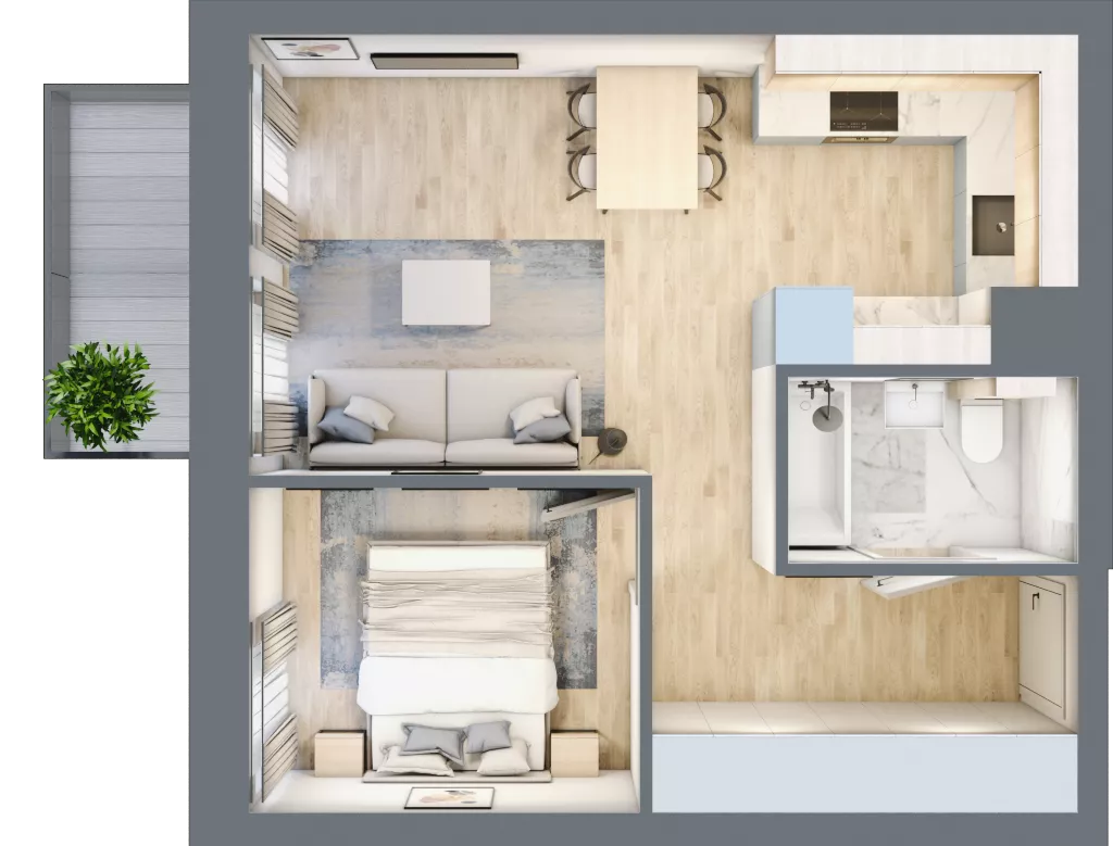 2 pokoje, mieszkanie 36,89 m², piętro 4, oferta nr 04.4.M05, Mieszczańska Park, Wrocław, Nadodrze, ul. Dmowskiego