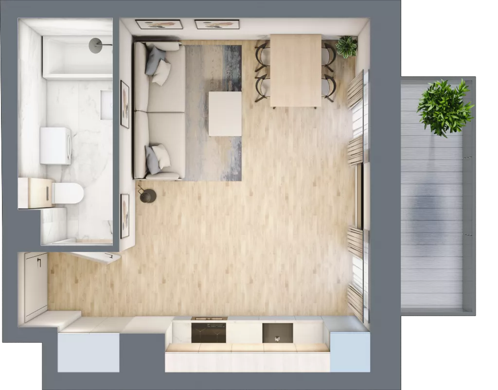 1 pokój, mieszkanie 26,71 m², piętro 4, oferta nr 04.5.M02, Mieszczańska Park, Wrocław, Nadodrze, ul. Dmowskiego
