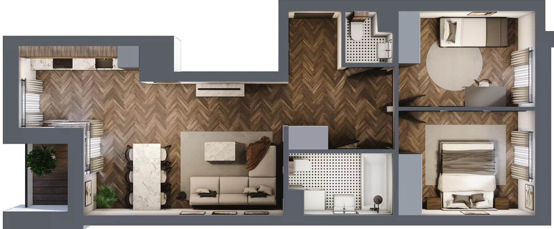 3 pokoje, mieszkanie 63,81 m², piętro 2, oferta nr 107, Nowa Mangalia - Etap II, Warszawa, Mokotów, Stegny, ul. Mangalia