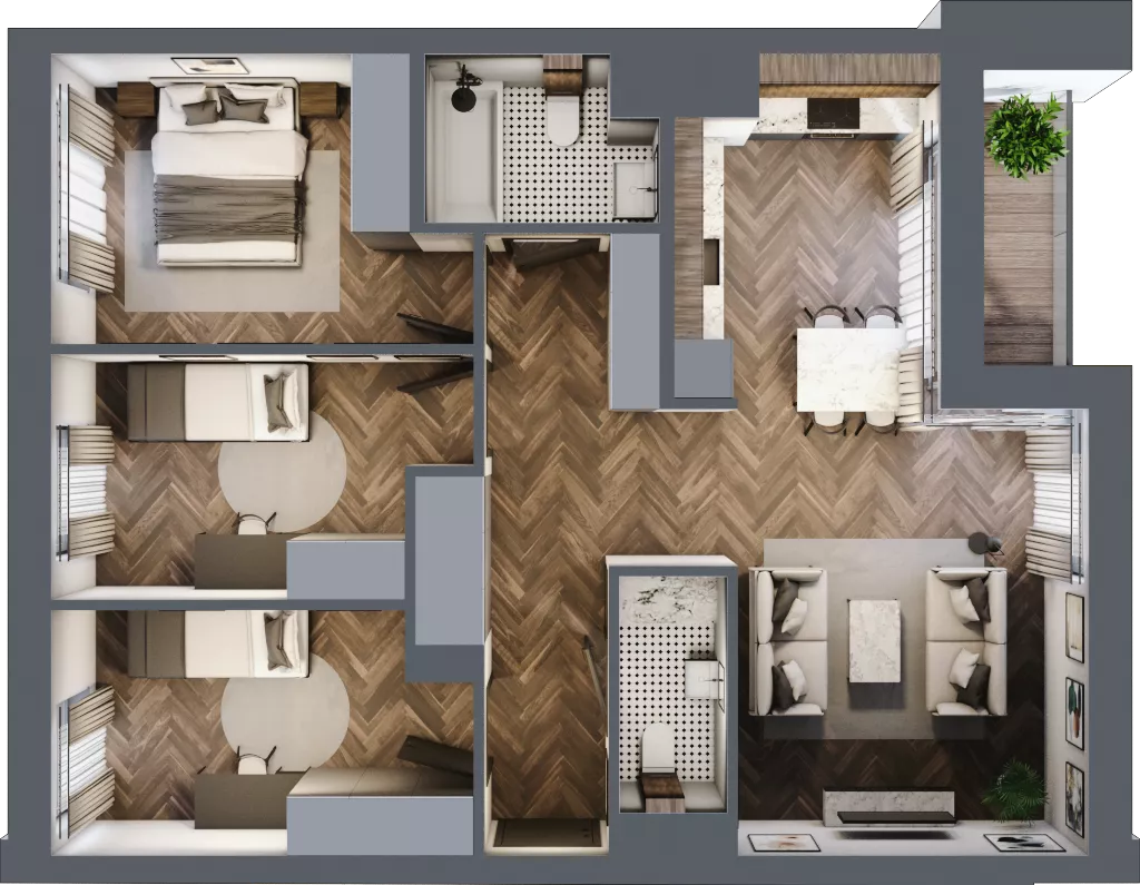 4 pokoje, mieszkanie 77,05 m², piętro 3, oferta nr 113, Nowa Mangalia - Etap II, Warszawa, Mokotów, Stegny, ul. Mangalia
