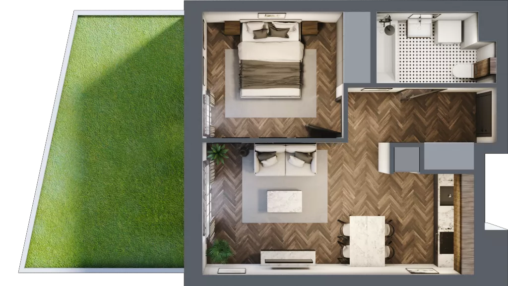 2 pokoje, mieszkanie 41,89 m², parter, oferta nr 5, Nowa Mangalia - Etap II, Warszawa, Mokotów, Stegny, ul. Mangalia