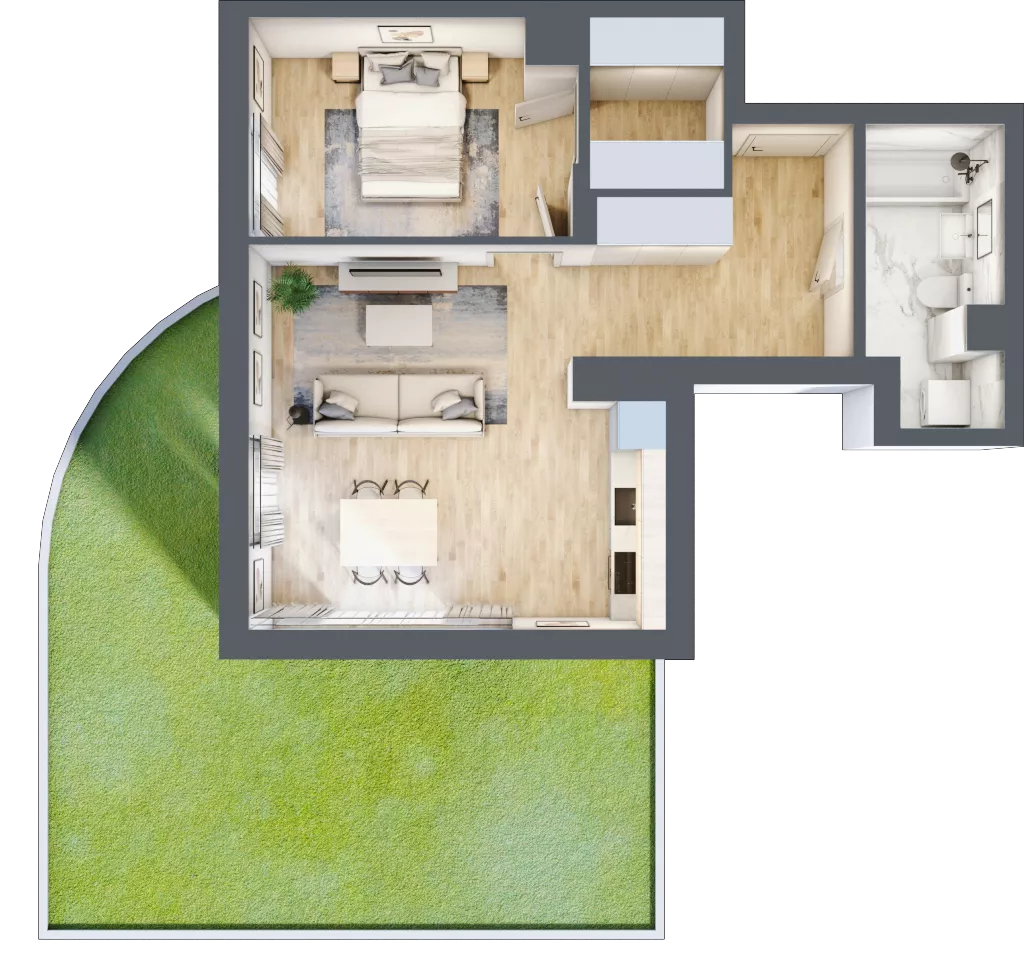 2 pokoje, mieszkanie 52,48 m², parter, oferta nr 6C0001, Jaśminowy Mokotów VI Wille Miejskie, Warszawa, Mokotów, Stegny, ul. Białego Dębu
