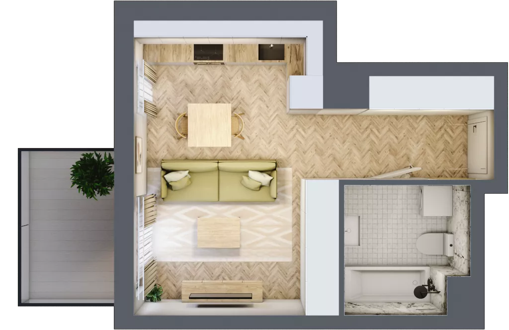 1 pokój, mieszkanie 29,22 m², piętro 3, oferta nr HB0308, Holm House, Warszawa, Mokotów, Ksawerów, ul. Zdziechowskiego