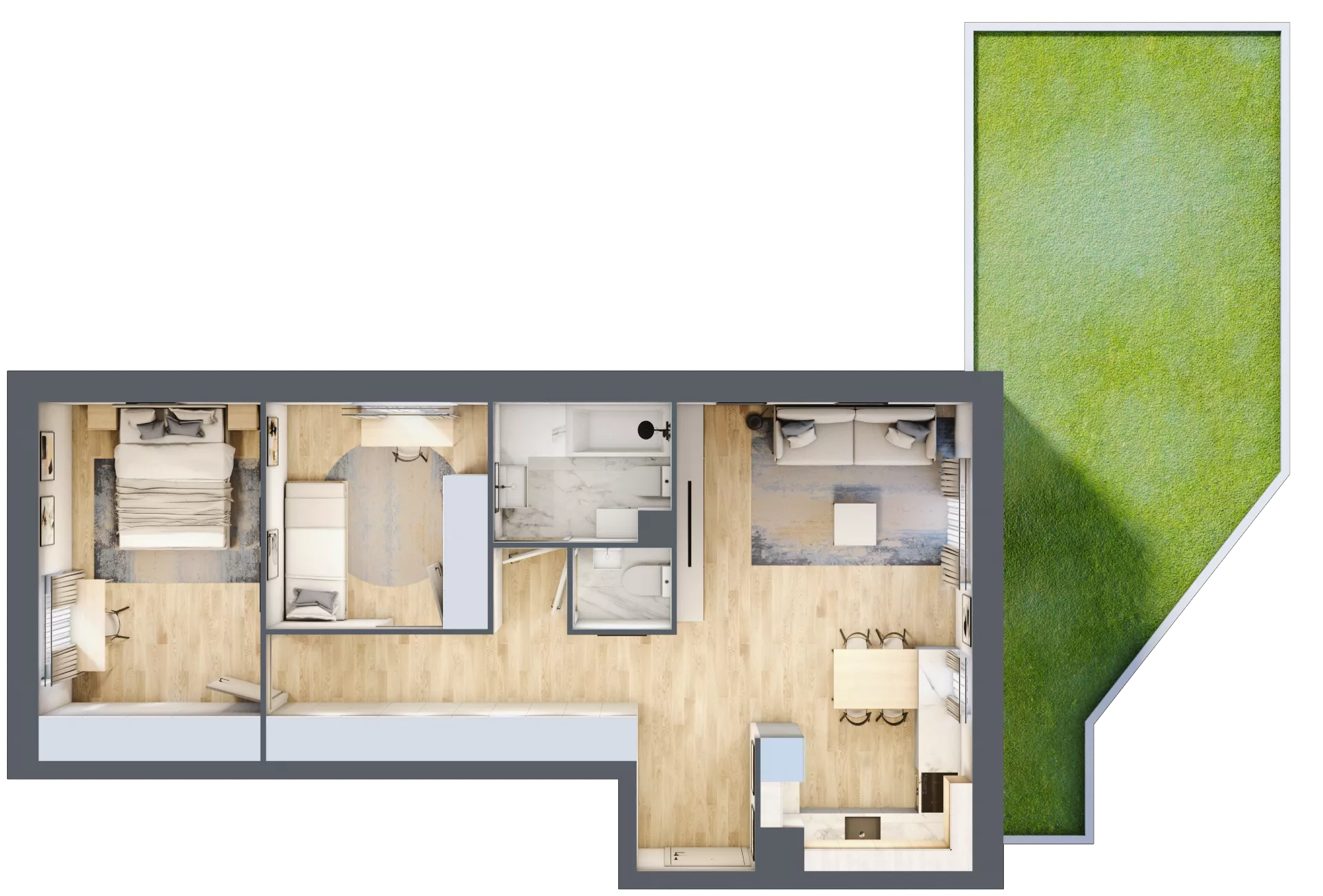 3 pokoje, mieszkanie 65,31 m², parter, oferta nr 3, Zalesie, Ignatki-Osiedle, ul. Leśna