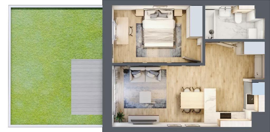 2 pokoje, mieszkanie 41,98 m², parter, oferta nr C2, Enklawa Natury, Łódź, Polesie, Lublinek-Pienista, ul. Pienista 80