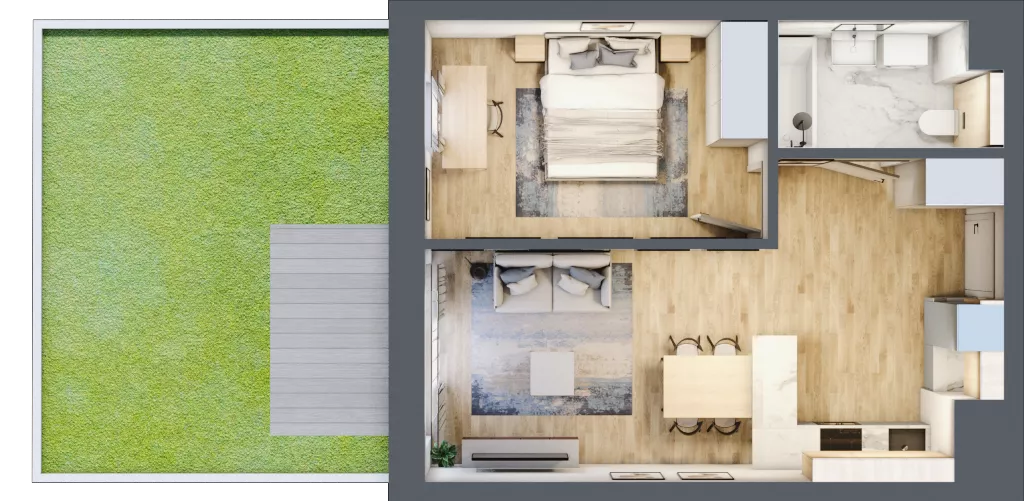 2 pokoje, mieszkanie 41,84 m², parter, oferta nr C3, Enklawa Natury, Łódź, Polesie, Lublinek-Pienista, ul. Pienista 80