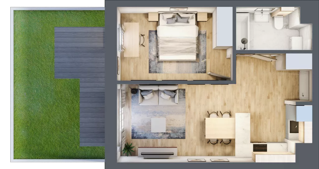 2 pokoje, mieszkanie 42,04 m², parter, oferta nr D3, Enklawa Natury, Łódź, Polesie, Lublinek-Pienista, ul. Pienista 80