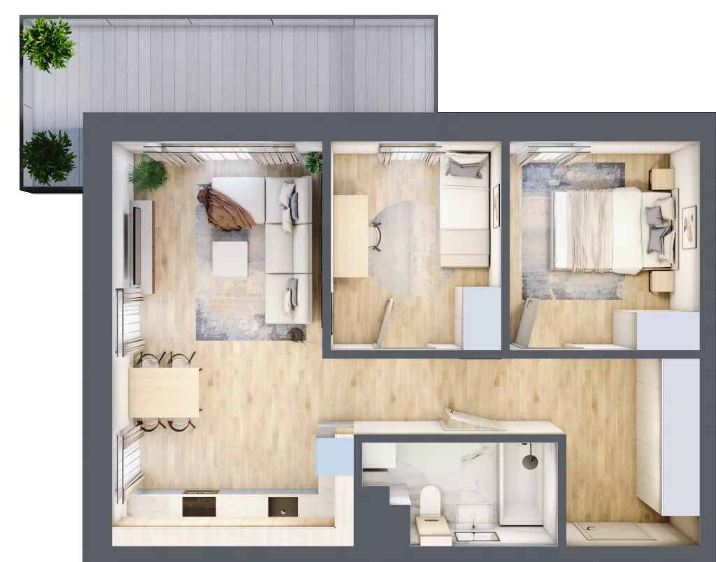 3 pokoje, mieszkanie 56,88 m², piętro 1, oferta nr D15, Enklawa Natury, Łódź, Polesie, Lublinek-Pienista, ul. Pienista 80