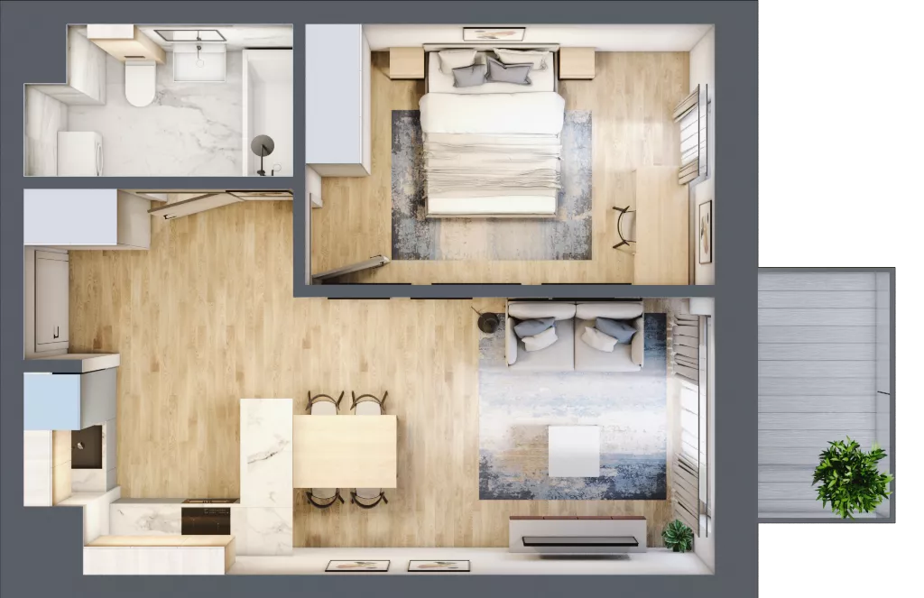 2 pokoje, mieszkanie 41,98 m², piętro 1, oferta nr D17, Enklawa Natury, Łódź, Polesie, Lublinek-Pienista, ul. Pienista 80